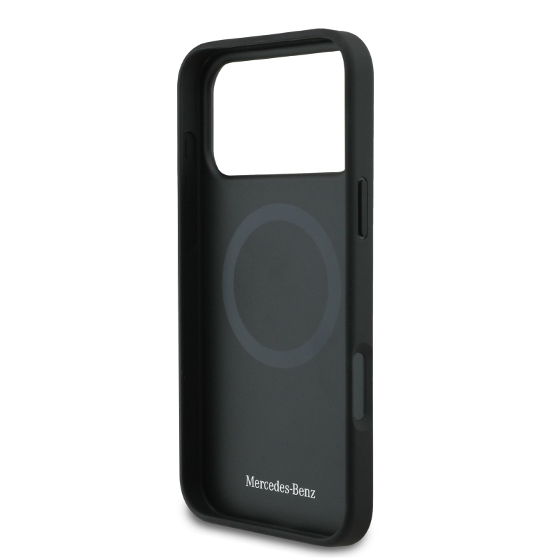 Mercedes Kožený zadný kryt Laurel Leaves MagSafe pre iPhone 17 Pro Max Black