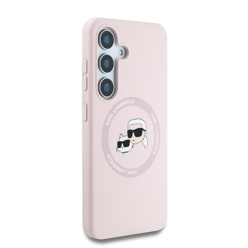 Karl Lagerfeld Liquid Silicone K&CH Heads MagSafe Zadný Kryt pre Samsung Galaxy S25 Pink