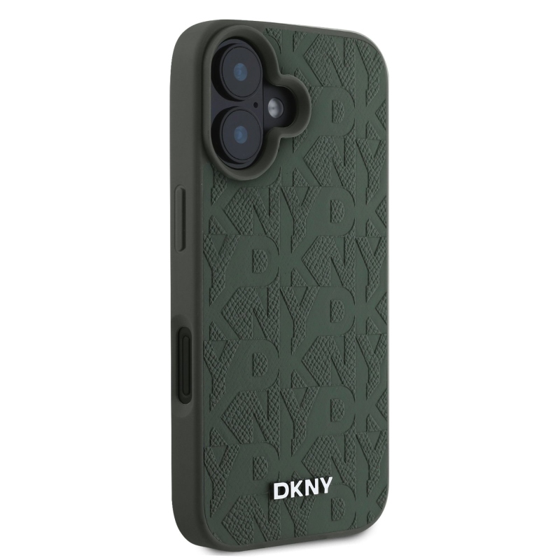 DKNY PU Leather Grid Pattern Magsafe Zadný Kryt pre iPhone 16 Green