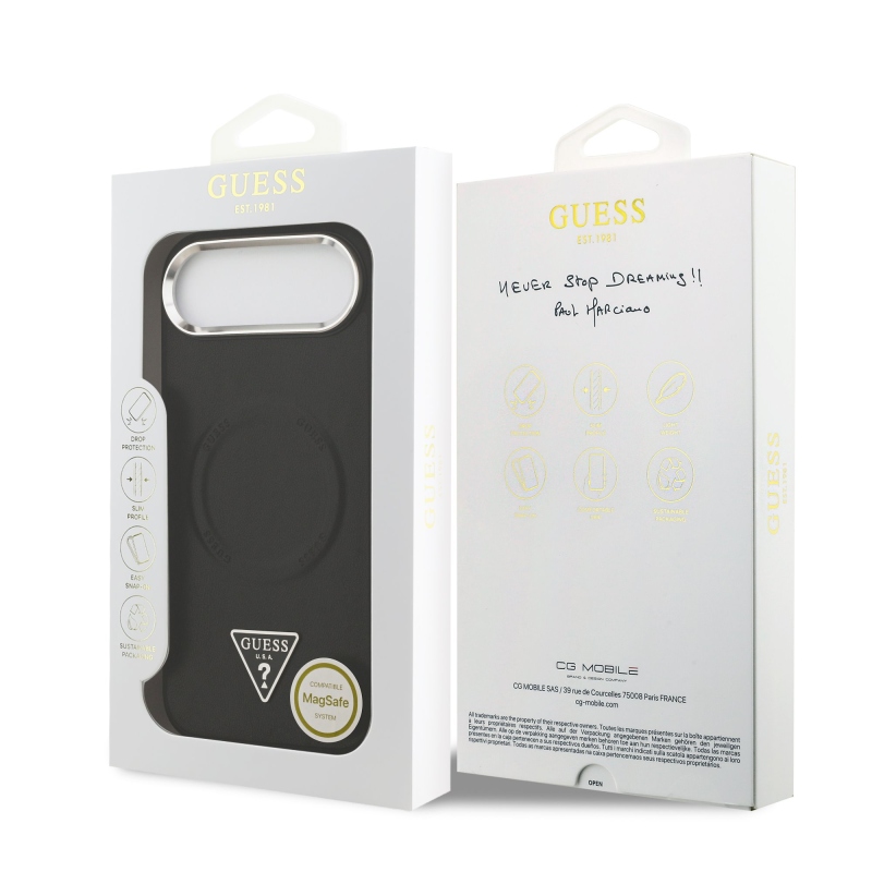 Guess PU kožený zadný kryt MagSafe s trojuholníkovým logom pre iPhone Air Black