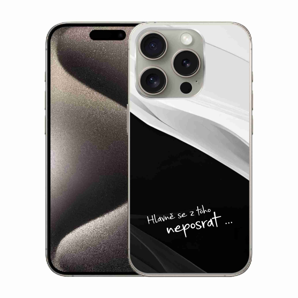 Gélový kryt mmCase na iPhone 15 Pro - vtipný text 13 čiernobiele pozadie
