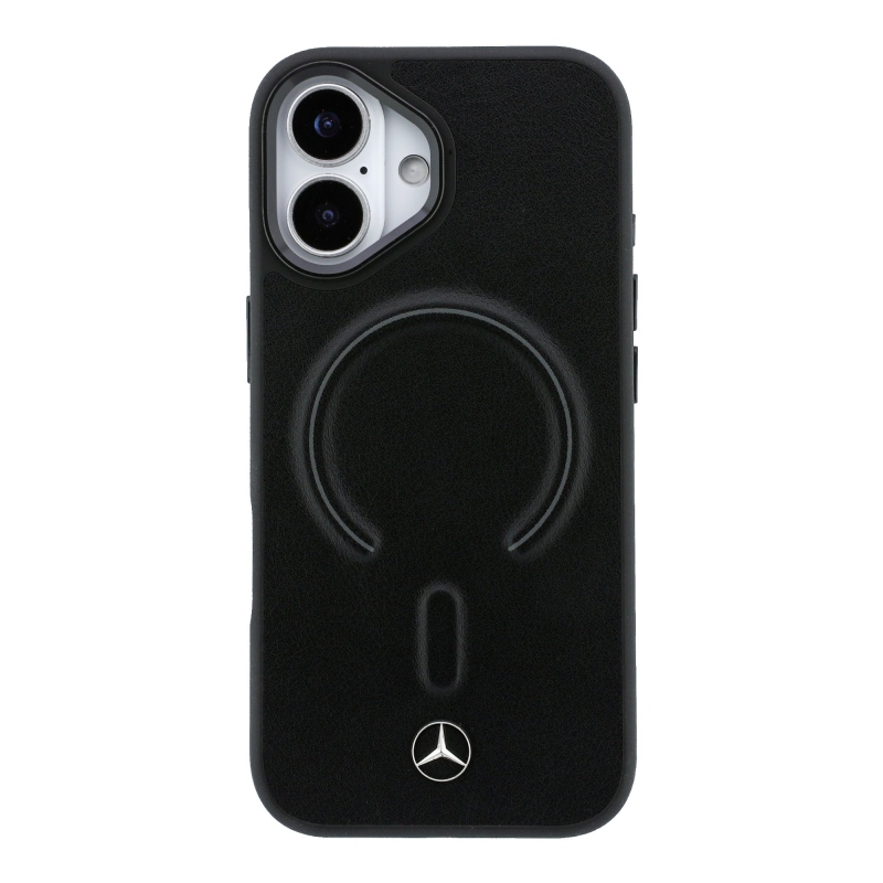 Mercedes PU kožený 3D zadný kryt MagSafe pre iPhone 17 Black