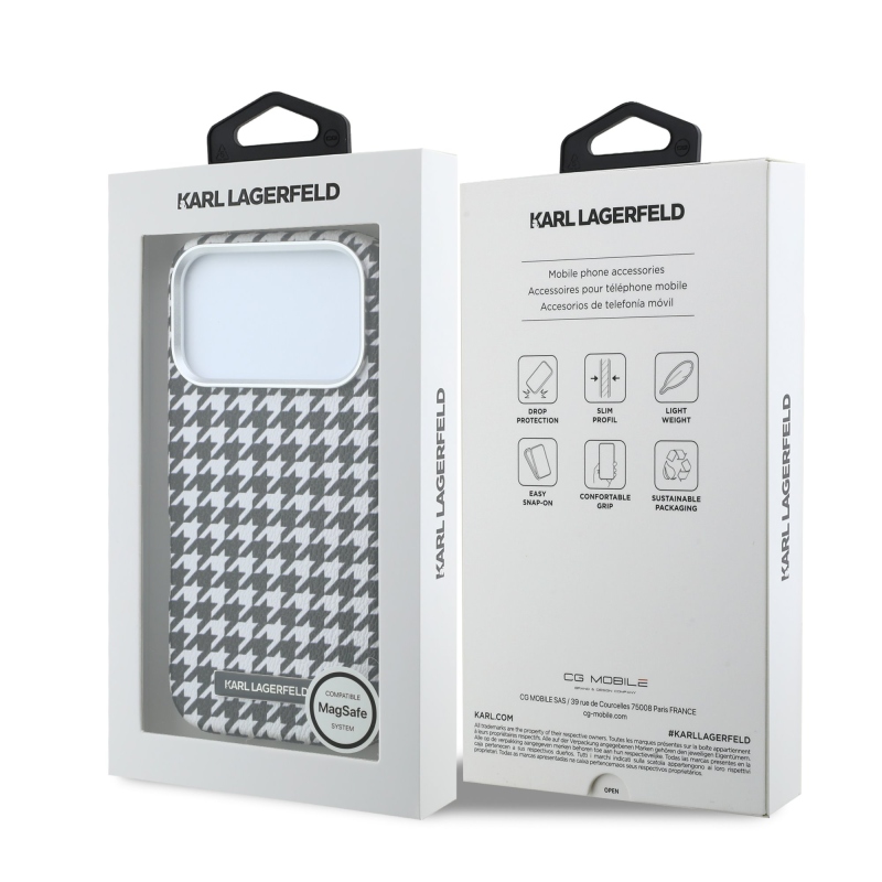 Karl Lagerfeld PU Houndstooth Resin Plate Zadný kryt MagSafe pre iPhone 17 Pro Black