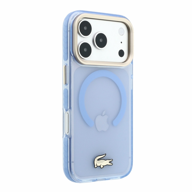Lacoste IML Shockproof Petit Pique Gold Logo MagSafe zadný kryt pre iPhone 18 Pro Max, modrý