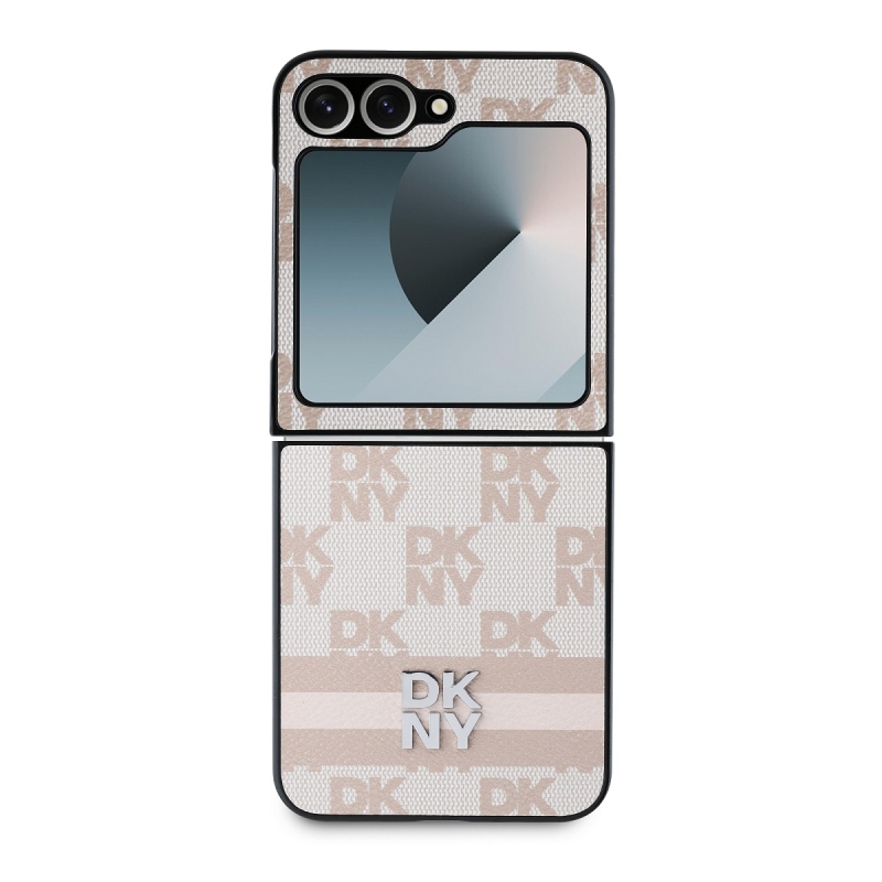 DKNY PU Leather Checkered Pattern and Stripe Zadný Kryt pre Samsung Galaxy Z Flip 6 Pink