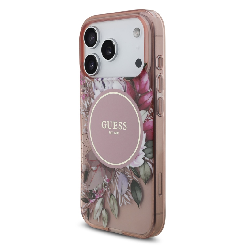 Guess IML Flowers Strap MagSafe zadný kryt pre iPhone 17 Pro Pink
