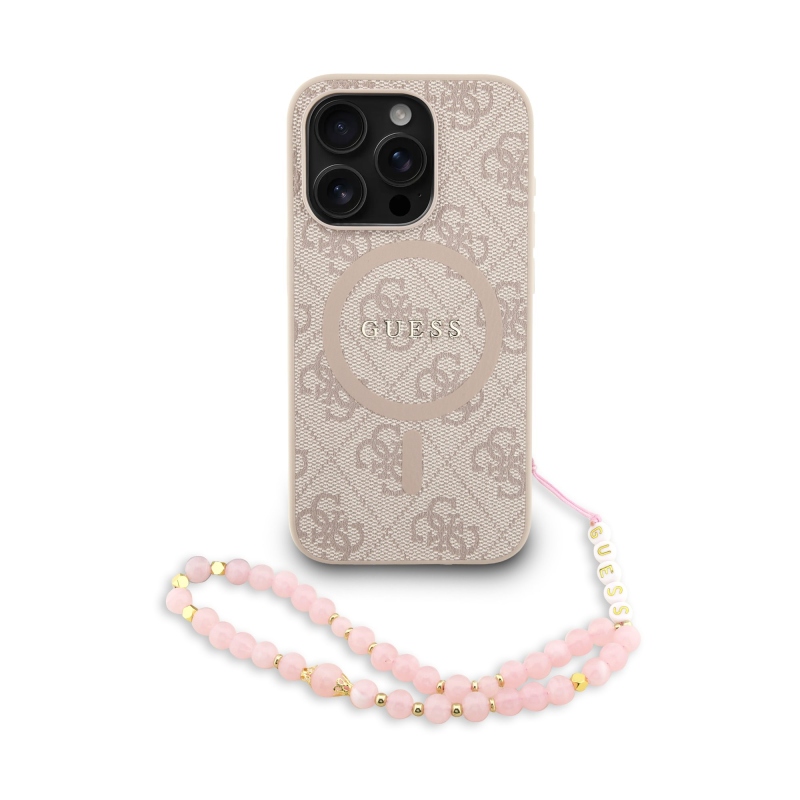 Guess PU Leather 4G Colored Ring Strap MagSafe Zadný Kryt pre iPhone 15 Pro Max Pink