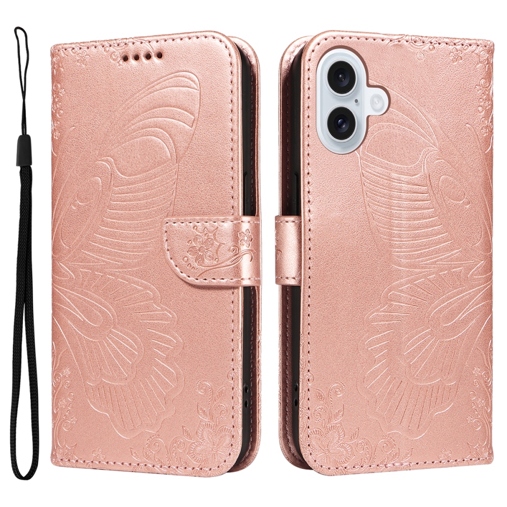 Floral Butterfly knižkové púzdro na iPhone 17 - ružovozlaté