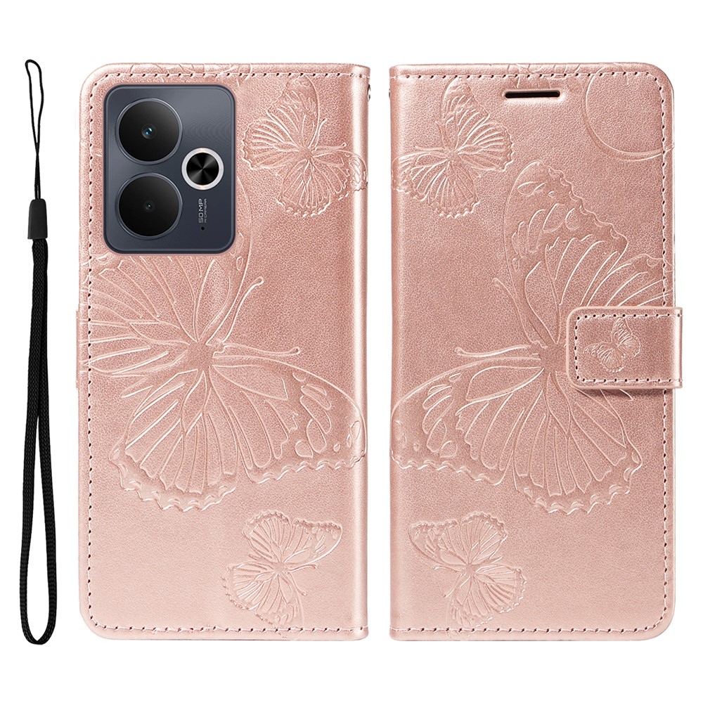 Big Butterfly knižkové púzdro na Realme 14 5G/14T 5G - ružovozlaté
