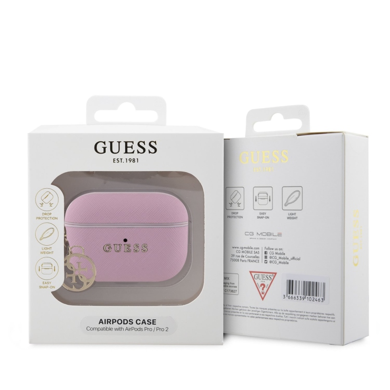 Puzdro Guess Saffiano 4G Charm pre AirPods Pro 2 Pink