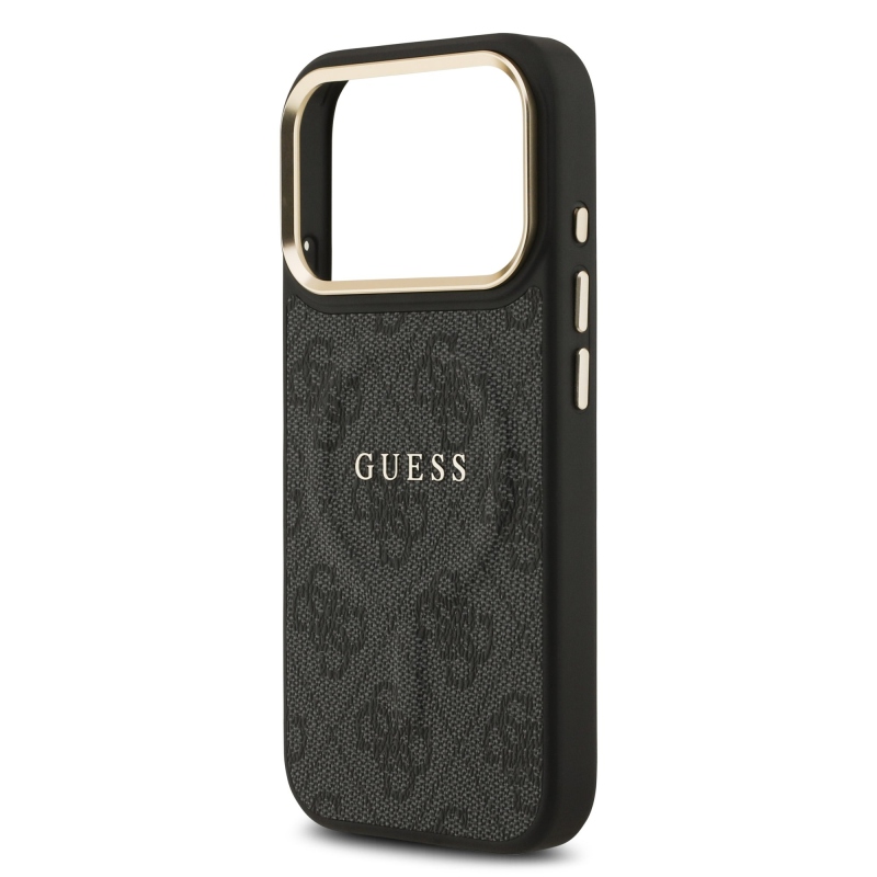 Guess PU kožený zadný kryt 4G Gold Frame MagSafe pre iPhone 17 Pro Black
