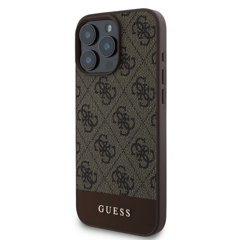 Guess PU 4G Stripe Zadný Kryt pre iPhone 16 Pro Max Brown