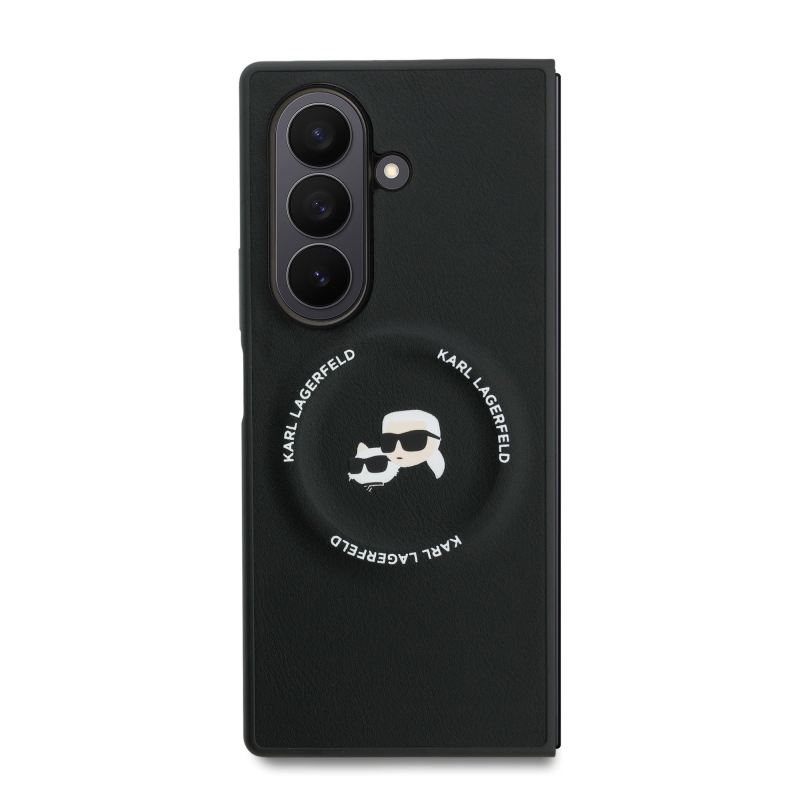 Karl Lagerfeld PU Karl and Choupette Heads Magnetický zadný kryt pre Samsung Galaxy Z Fold 7 Black