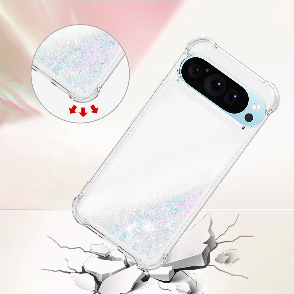 Glitter presýpací gélový obal na Google Pixel 10 Pro/Pixel 10 - ružovostrieborný/srdiečka