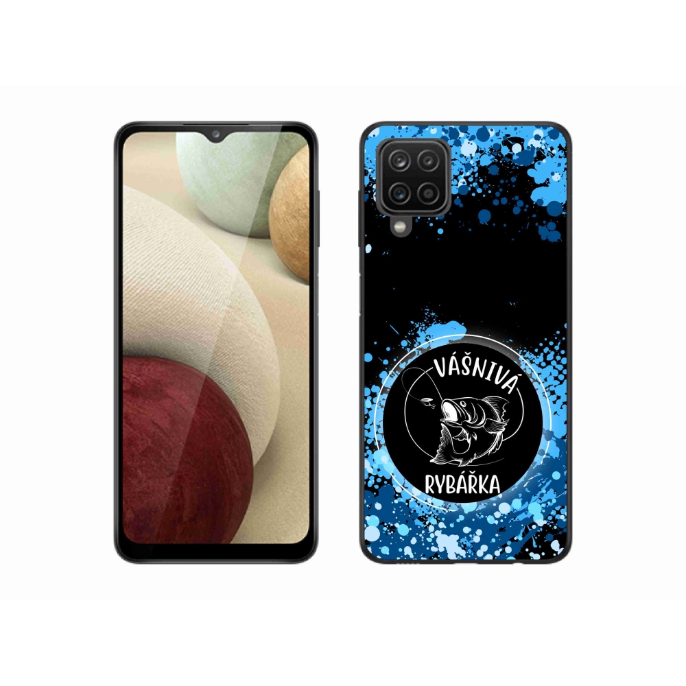 Gélový kryt mmCase na Samsung Galaxy A12 - vášnivá rybárka čierne pozadie