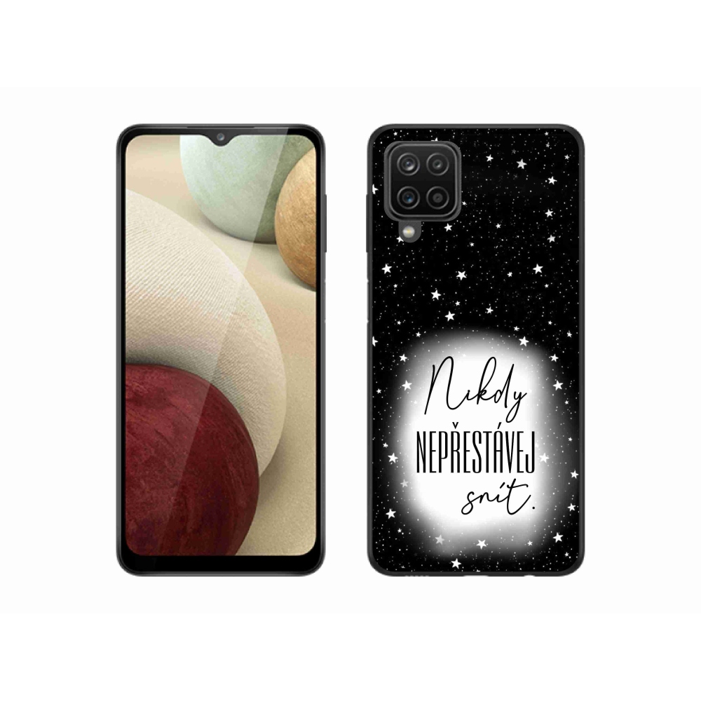 Gélový kryt mmCase na Samsung Galaxy A12 - citát 1 bieločierne pozadie