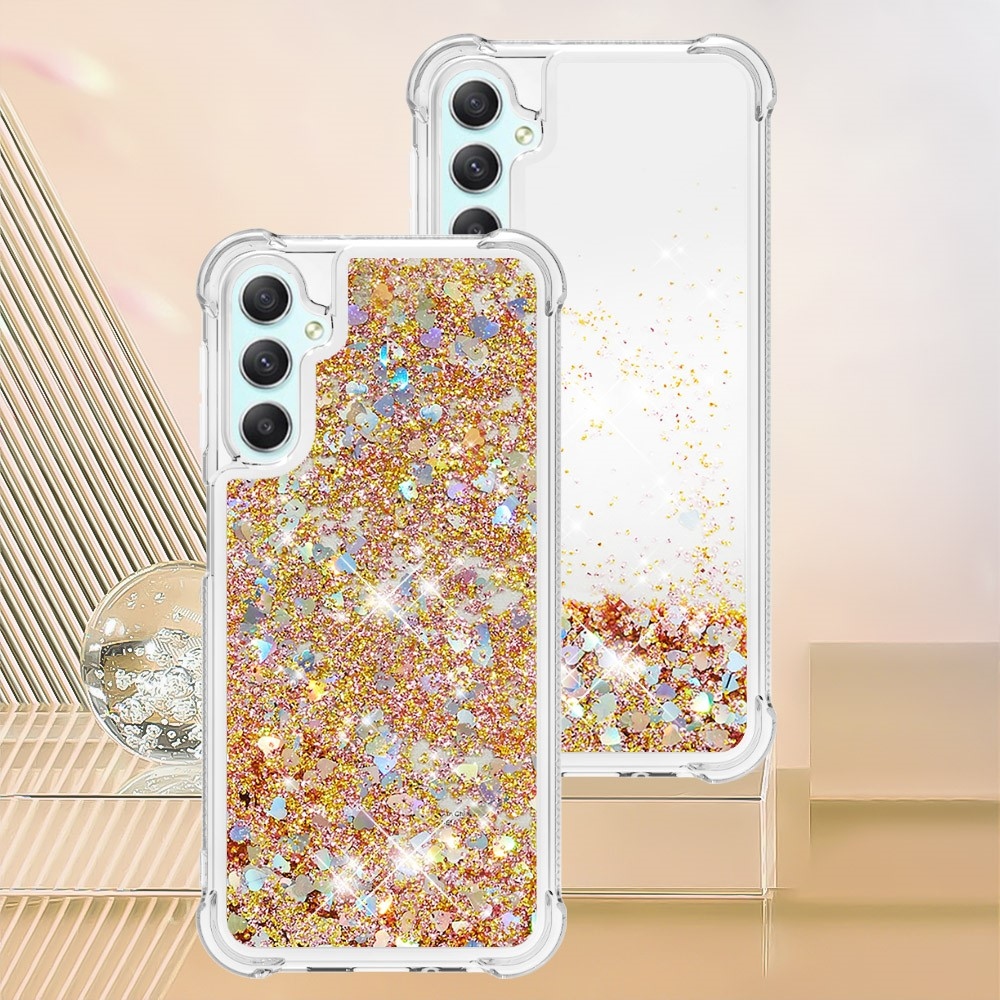 Glitter presýpacie gélový obal na Samsung Galaxy A24 - zlatý/srdiečka 