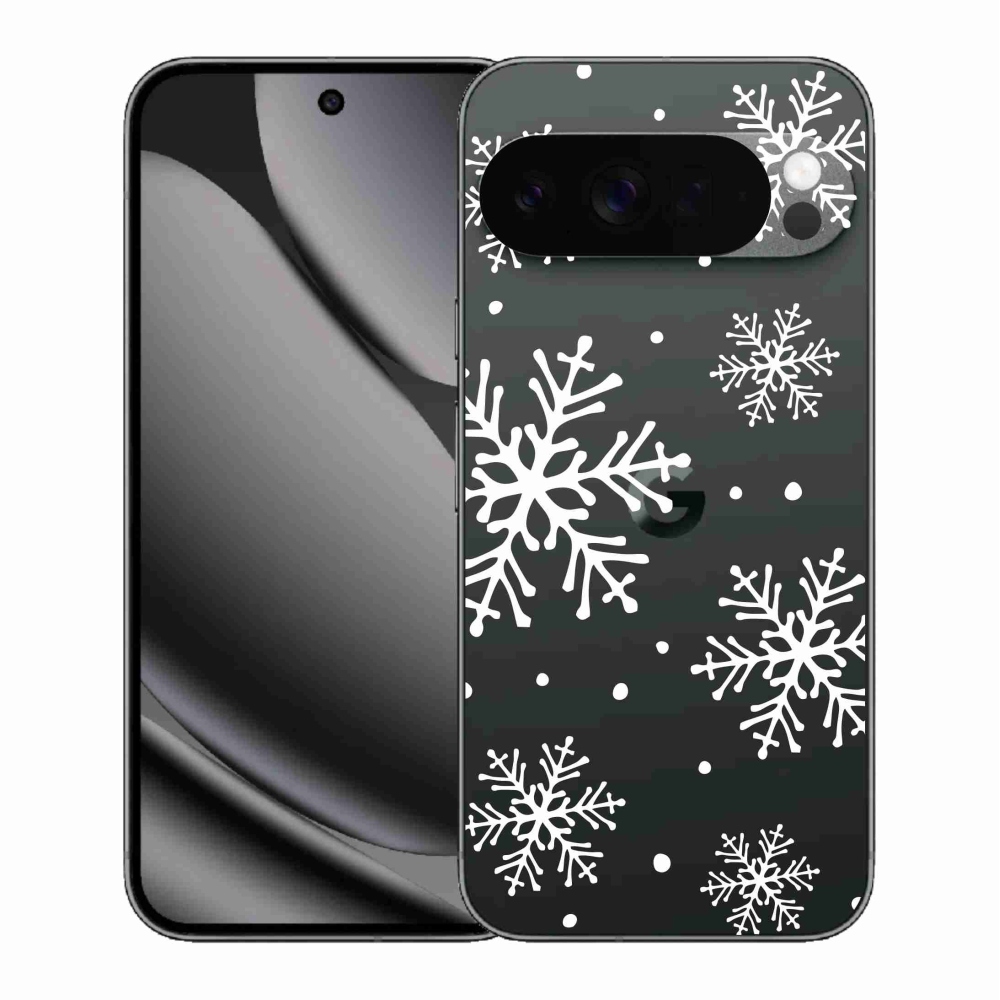 Gélový kryt mmCase na Google Pixel 10 Pro XL - biele vločky na priehľadnom pozadí