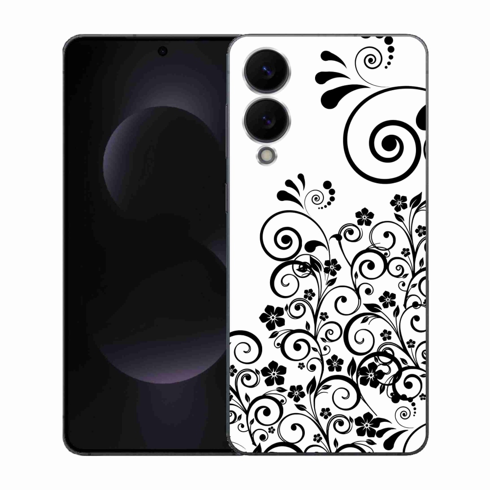 Gélový kryt mmCase na Samsung Galaxy S25 Edge - čiernobiele kvetinové vzory