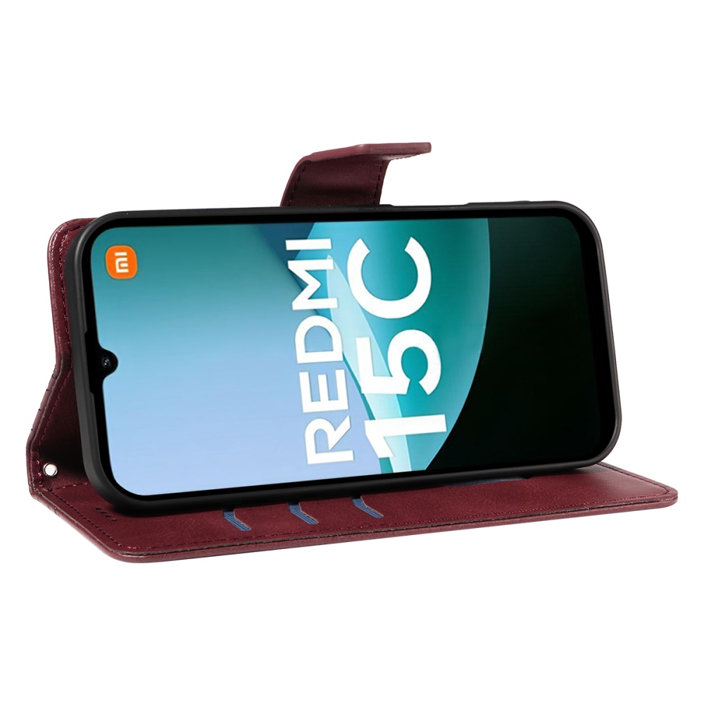 Grids knižkové púzdro na Xiaomi Redmi 15C 4G/5G (173mm) - vínové