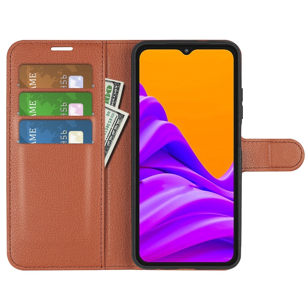 Litchi knižkové púzdro na Samsung Galaxy Xcover 7 Pro - hnedé