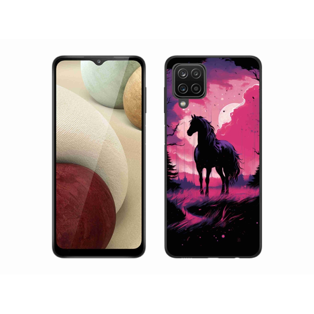 Gélový kryt mmCase na Samsung Galaxy A12 - čierny kreslený kôň 1