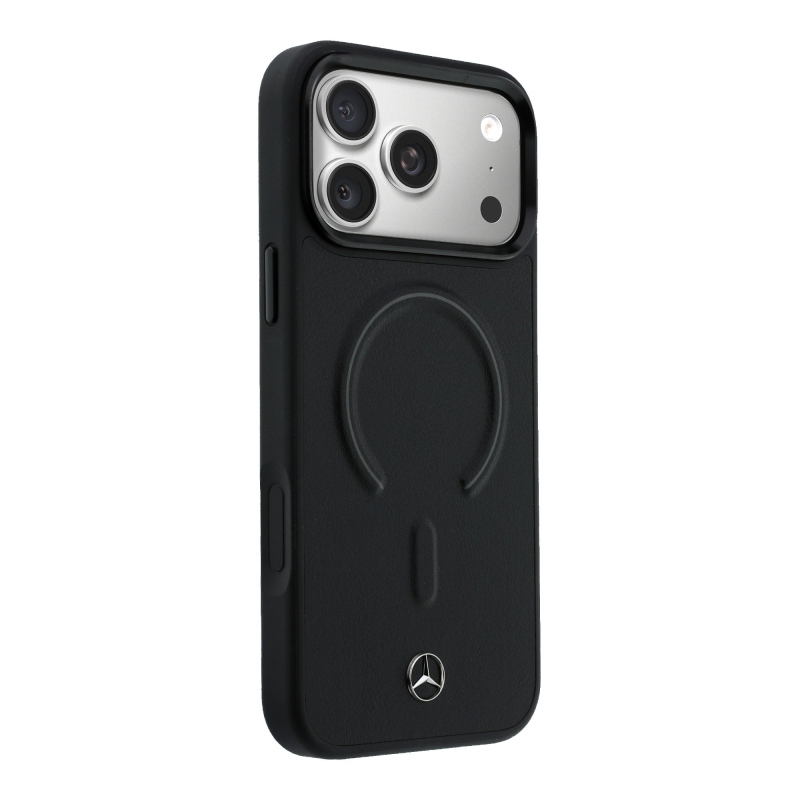 Mercedes PU kožený 3D zadný kryt MagSafe pre iPhone 17 Pro Black
