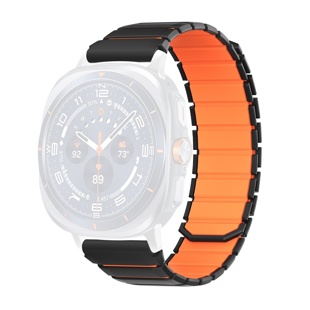 Magnete silikónový remienok na Samsung Galaxy Watch9 40mm/44mm/Watch8 44mm/40mm/Watch8 Classic 46mm - čierny/oranžový