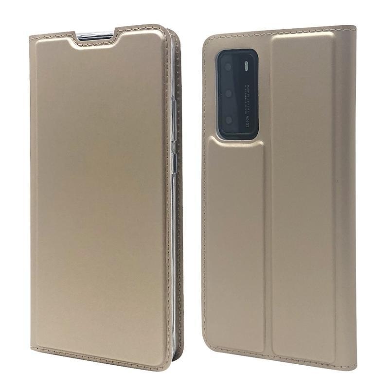 Magnetic PU kožené peněženkové puzdro na mobil Huawei P40 - zlaté