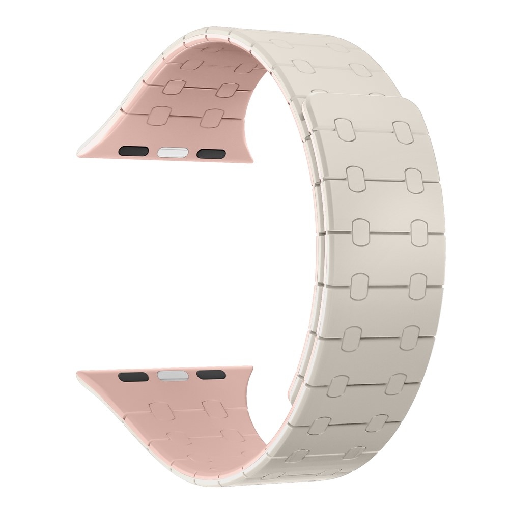 Magnetic silikónový remienok na Apple Watch Ultra 4/3/2/1 49mm/12/11/10 46mm - béžový/ružový