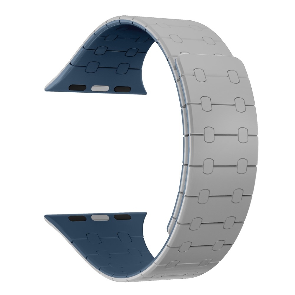 Magnetic silikónový remienok na Apple Watch Ultra 4/3/2/1 49mm/12/11/10 46mm - šedý/modrý