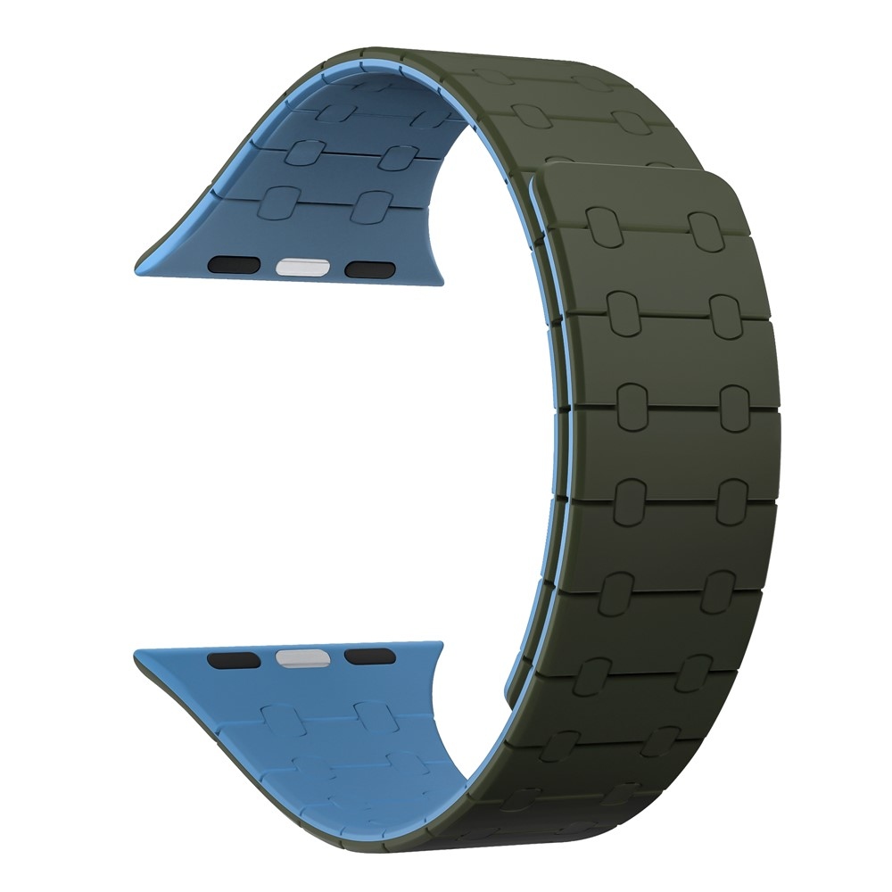 Magnetic silikónový remienok na Apple Watch Ultra 4/3/2/1 49mm/12/11/10 46mm - zelený/modrý