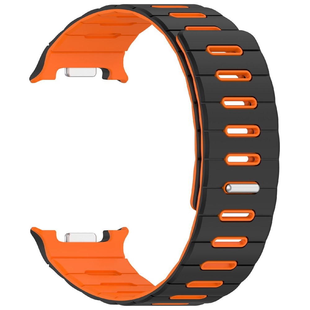 Magnetic silikónový remienok na Samsung Galaxy Watch9 40mm/44mm/Watch8 44mm/40mm/Watch8 Classic 46mm - čierny/oranžový