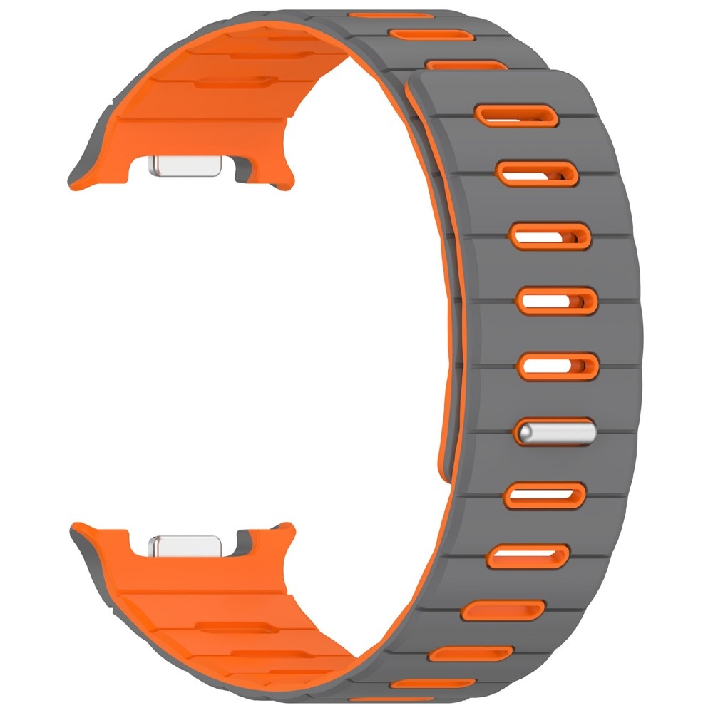 Magnetic silikónový remienok na Samsung Galaxy Watch9 40mm/44mm/Watch8 44mm/40mm/Watch8 Classic 46mm - šedý/oranžový