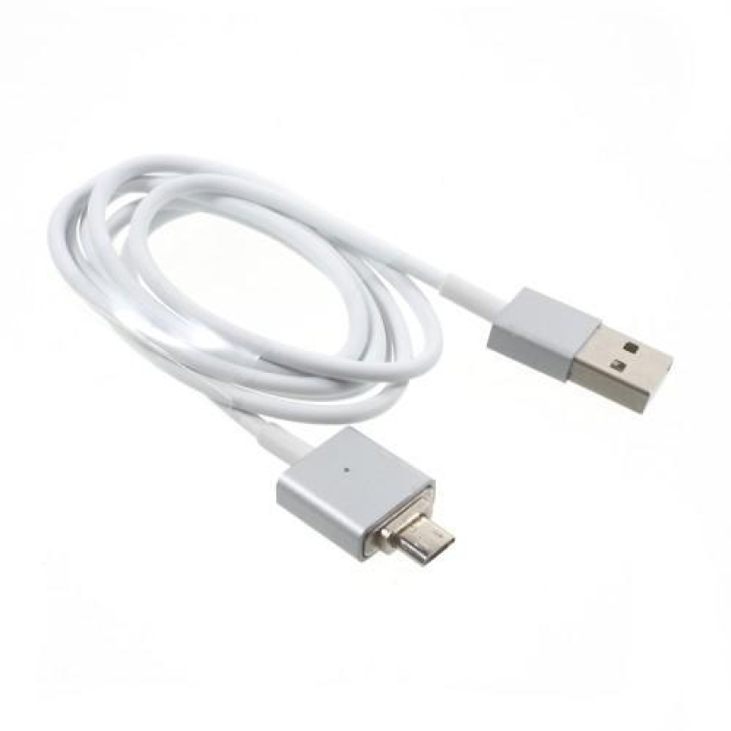 Magnetický USB vs. Micro USB prepojovací kabel - 1m - biely