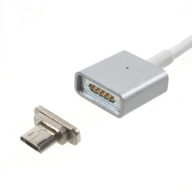 Magnetický USB vs. Micro USB prepojovací kabel - 1m - biely