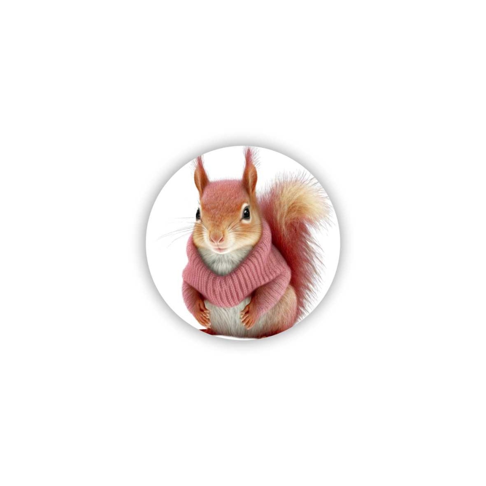 Magnetka 60x60mm v tvare kruhu - veverička vo svetri