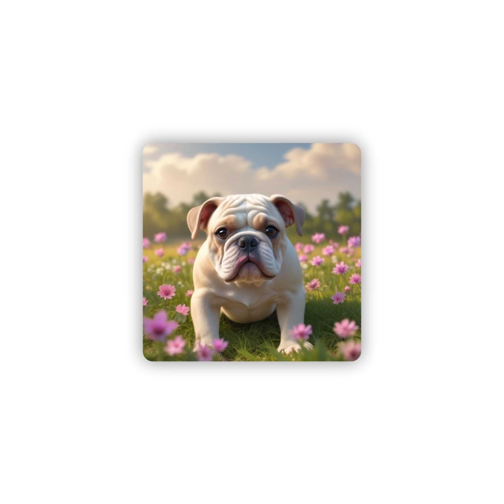 Magnetka 65x65mm v tvare štvorca - buldoček na lúke