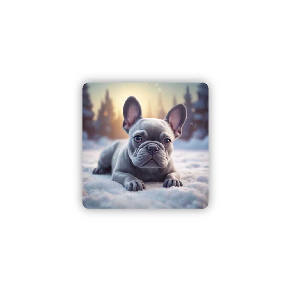 Magnetka 65x65mm v tvare štvorca - buldoček v snehu