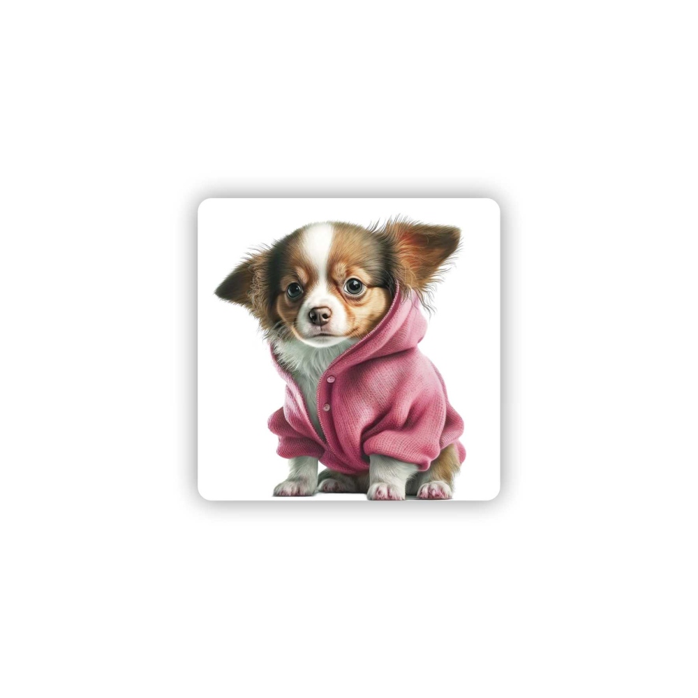 Magnetka 65x65mm v tvare štvorca - čivava v mikine