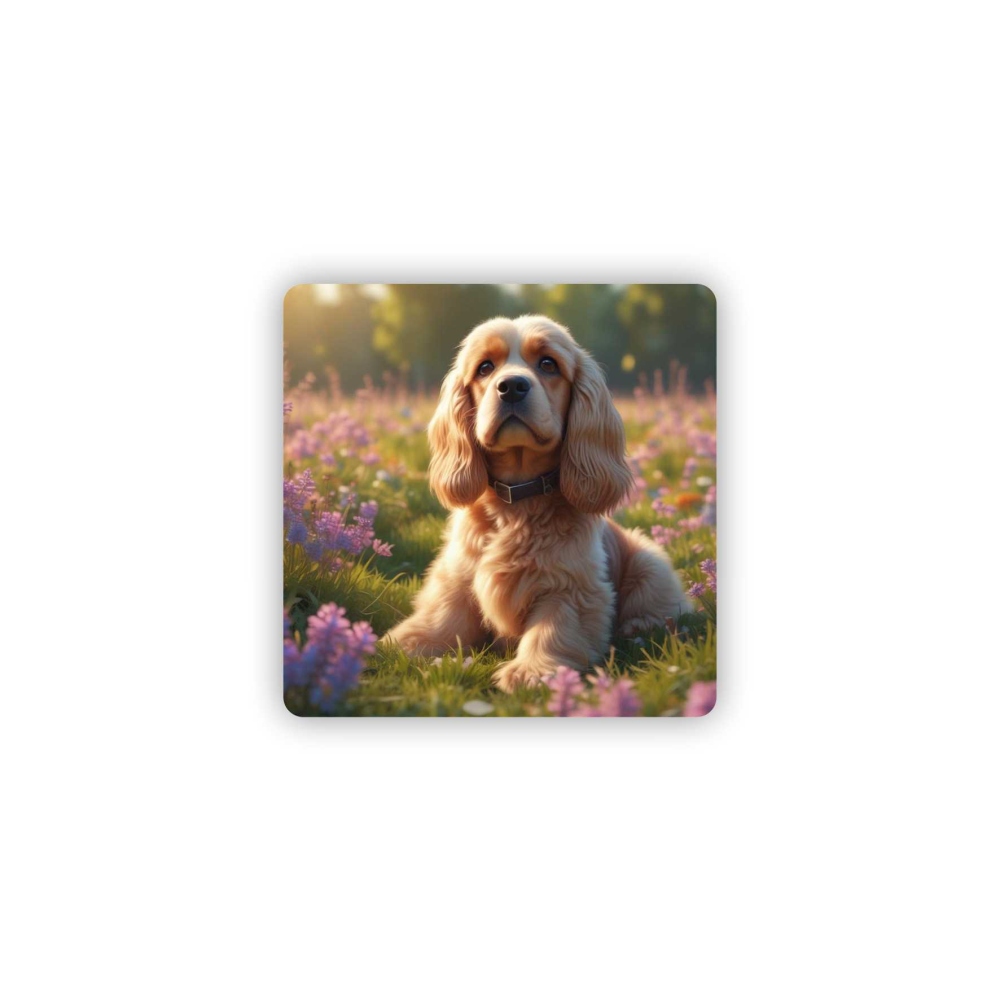 Magnetka 65x65mm v tvare štvorca - kokeršpaniel v kvetoch
