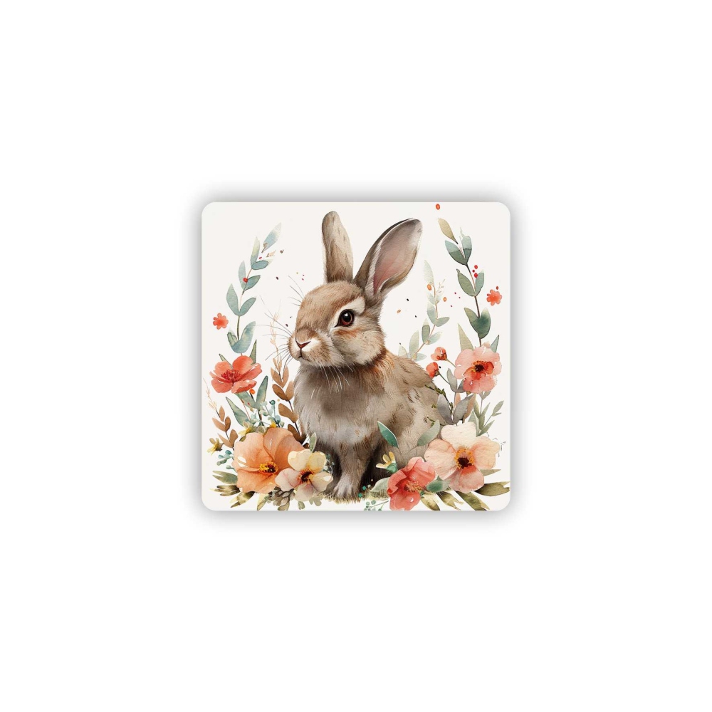 Magnetka 65x65mm v tvare štvorca - králiček medzi kvetinami