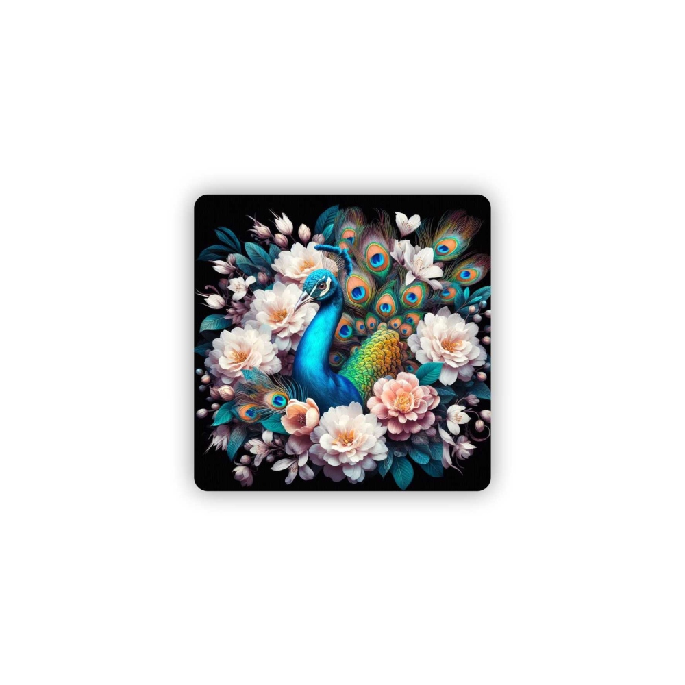 Magnetka 65x65mm v tvare štvorca - kvetinový páv