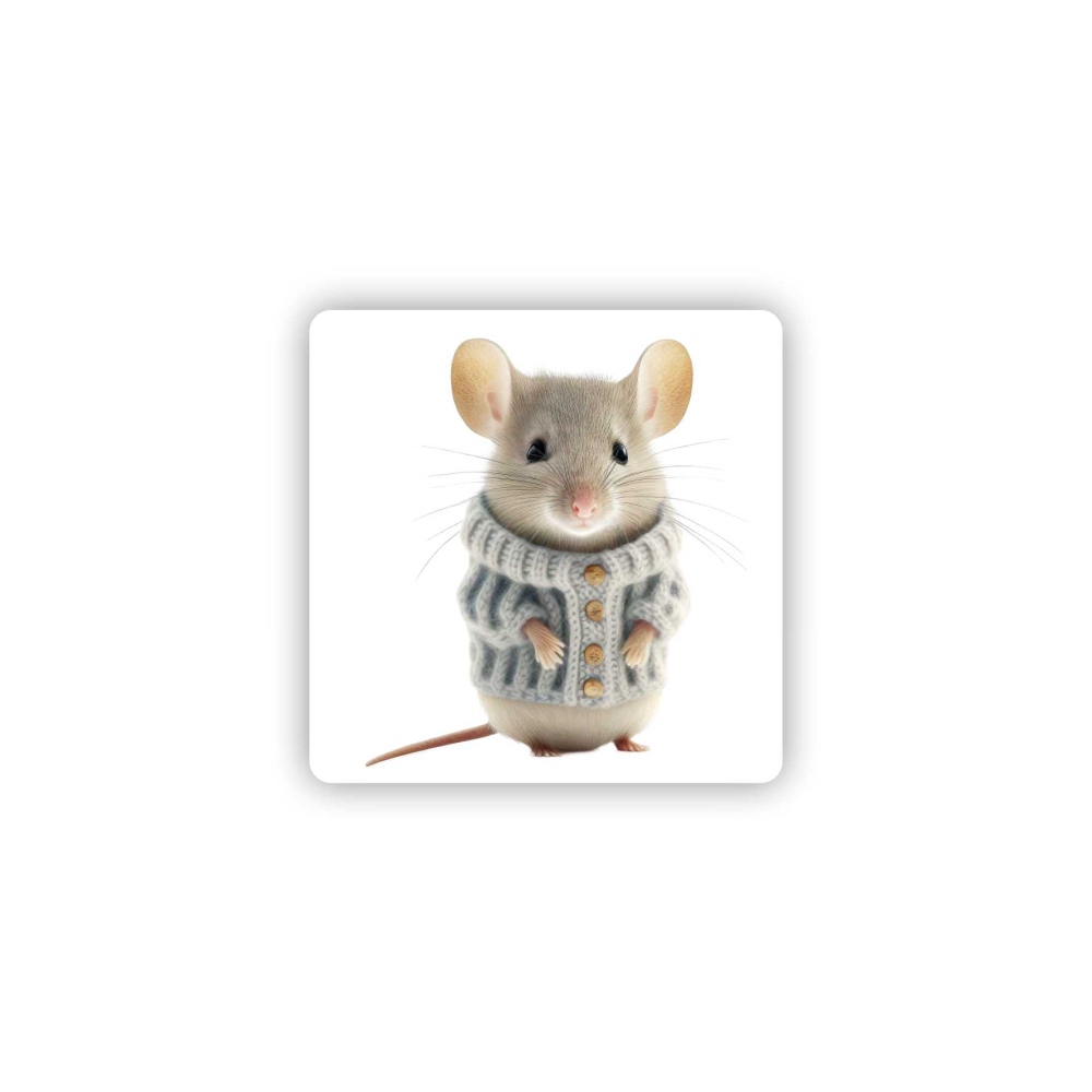 Magnetka 65x65mm v tvare štvorca - myš vo svetri