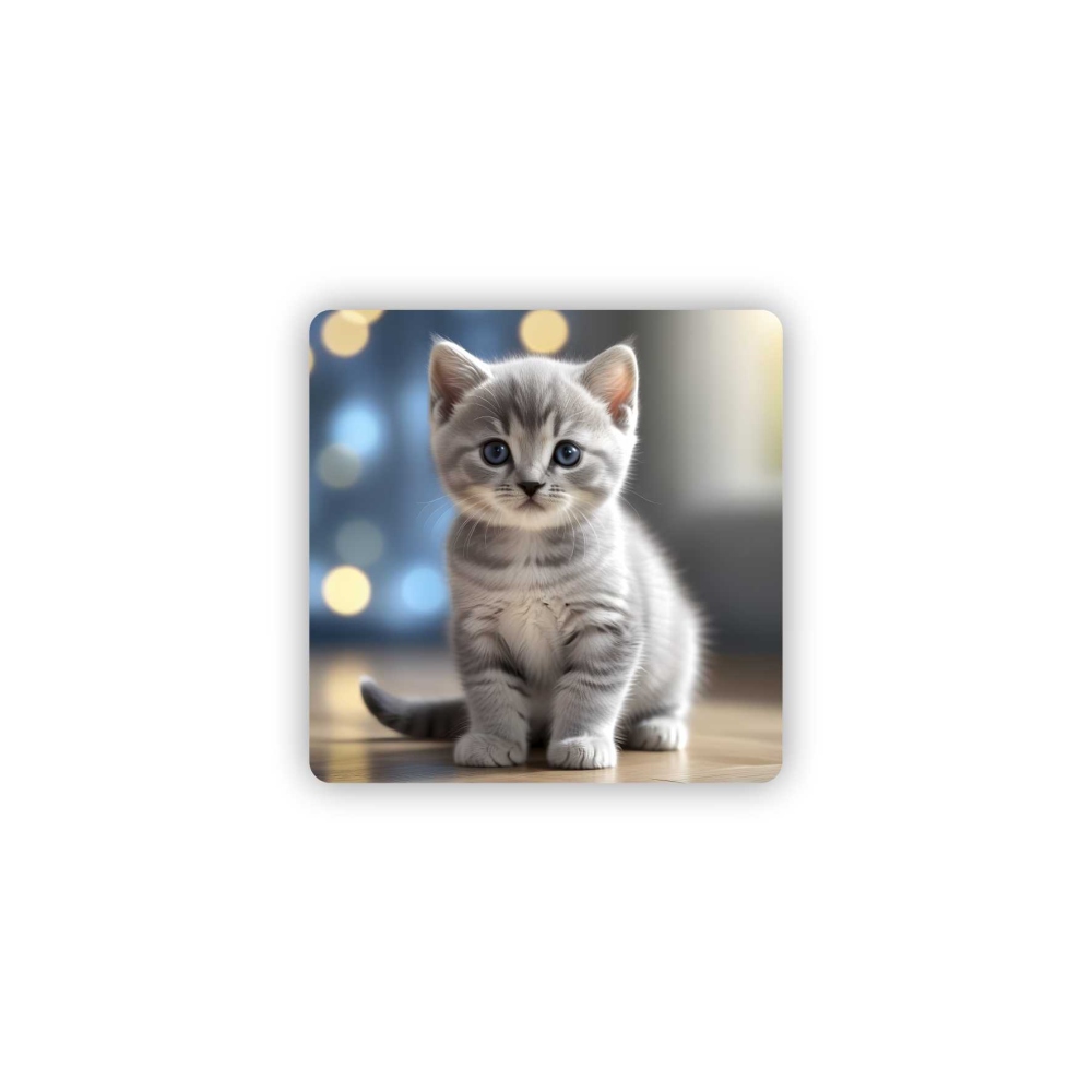 Magnetka 65x65mm v tvare štvorca - roztomilé šedé mačiatko