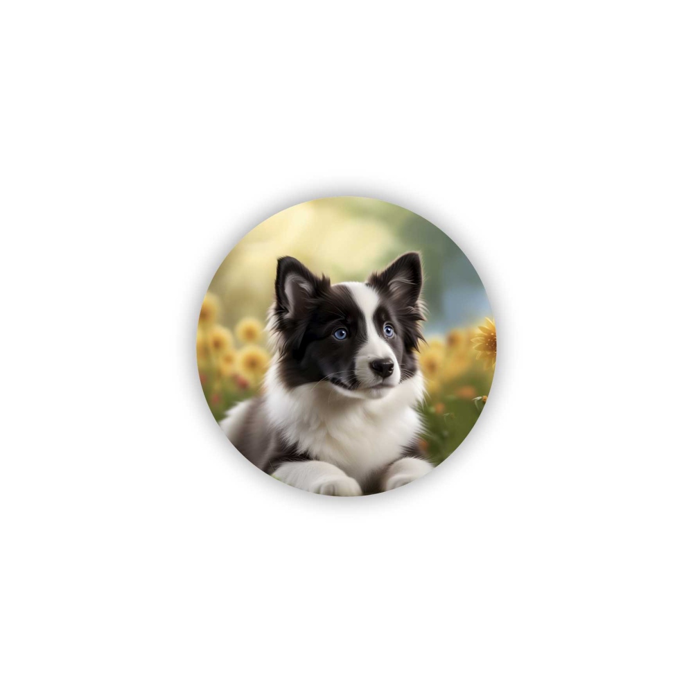 Magnetka 65x65mm v tvare kruhu - border kólia v kvetoch