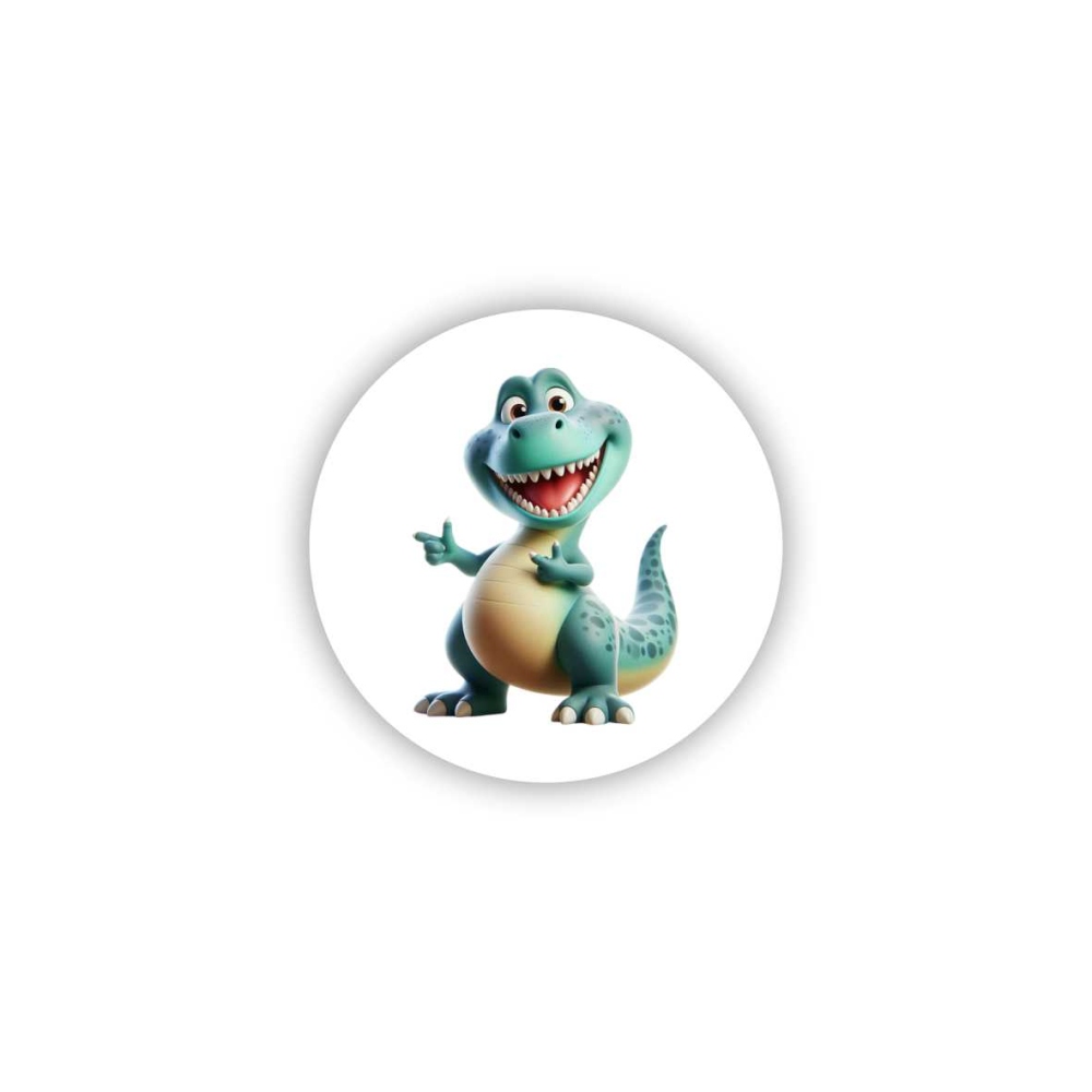 Magnetka 65x65mm v tvare kruhu - usmievavý dino kamarát