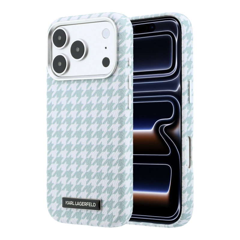 Karl Lagerfeld PU Houndstooth Resin Plate Zadný kryt MagSafe pre iPhone 17 Pro Blue