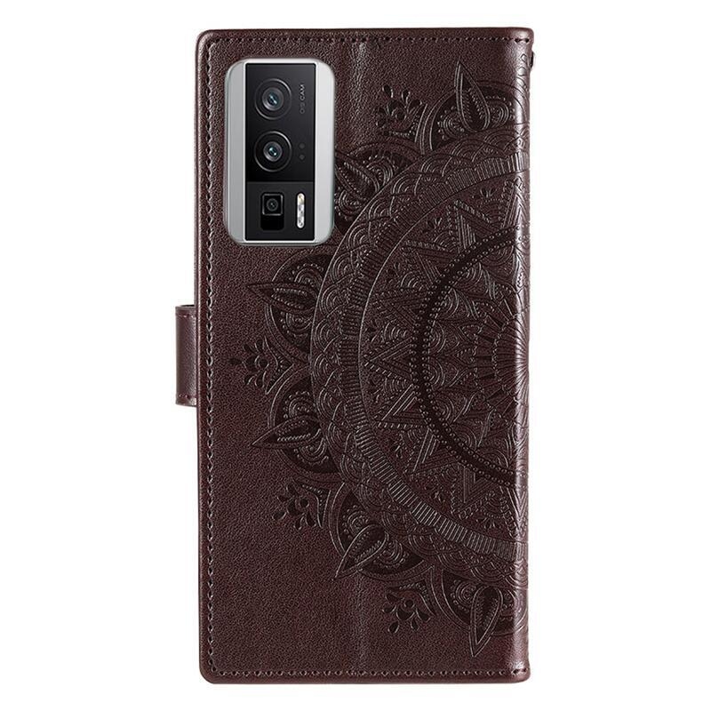 Mandala knižkové púzdro na Xiaomi Poco F5 Pro - hnedé