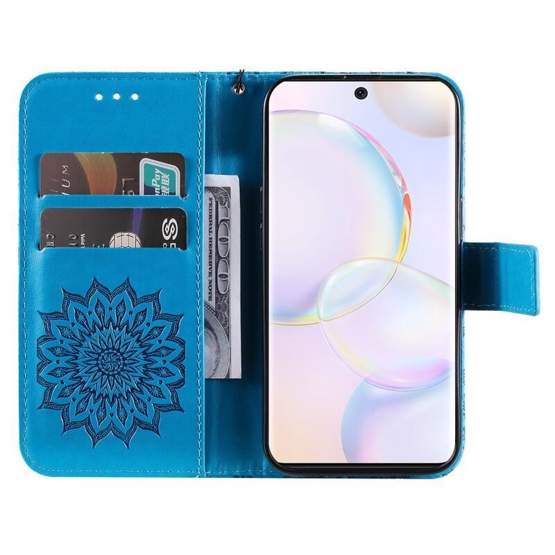 Mandala PU kožené peněženkové pouzdro na mobil Huawei Nova 9/Honor 50 - modré